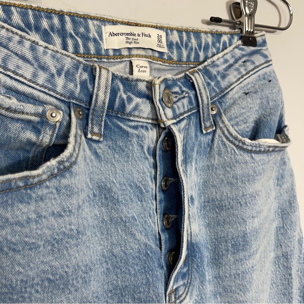 Abercrombie Fitch Curve Love High Rise Dad Jeans Size 24 00 S Medium Light Wash - Picture 10 of 16